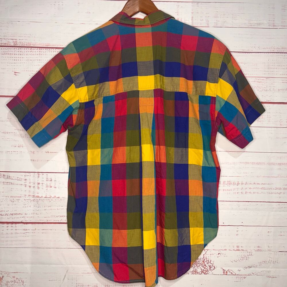 Vintage Liz Sport Multi Color Plaid Short Sleeve Button Up Women's Size Medium - Picture 3 of 5
